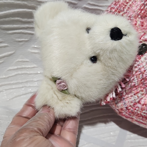 BOYDS Cream Teddy Bear in Pink Tweed Outfit - Picture 5 of 8